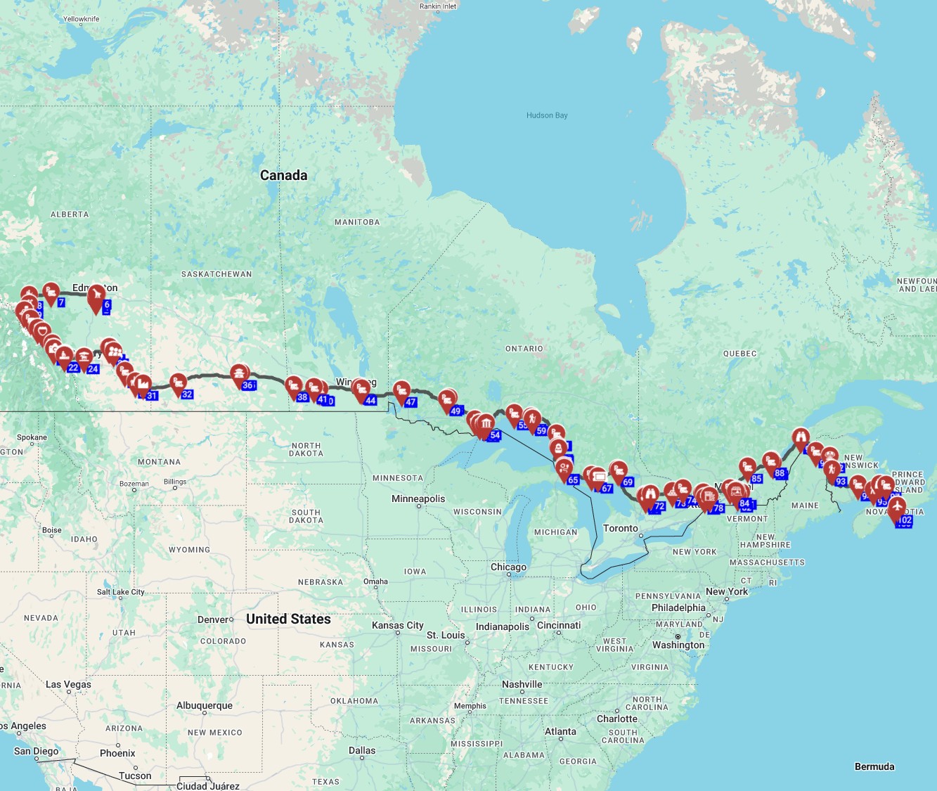 Planning an RV trip in Canada from Edmonton to Halifax a motorhome route planner